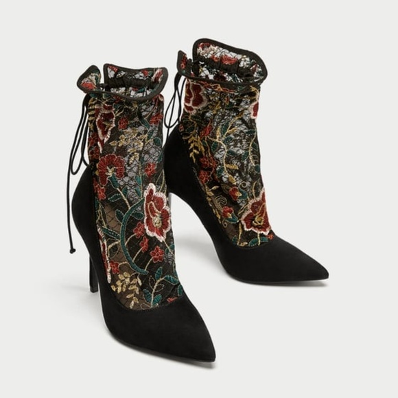 ZARA EMBROIDERED STOCKING-STYLE HIGH HEEL BOOTS - Picture 3 of 8